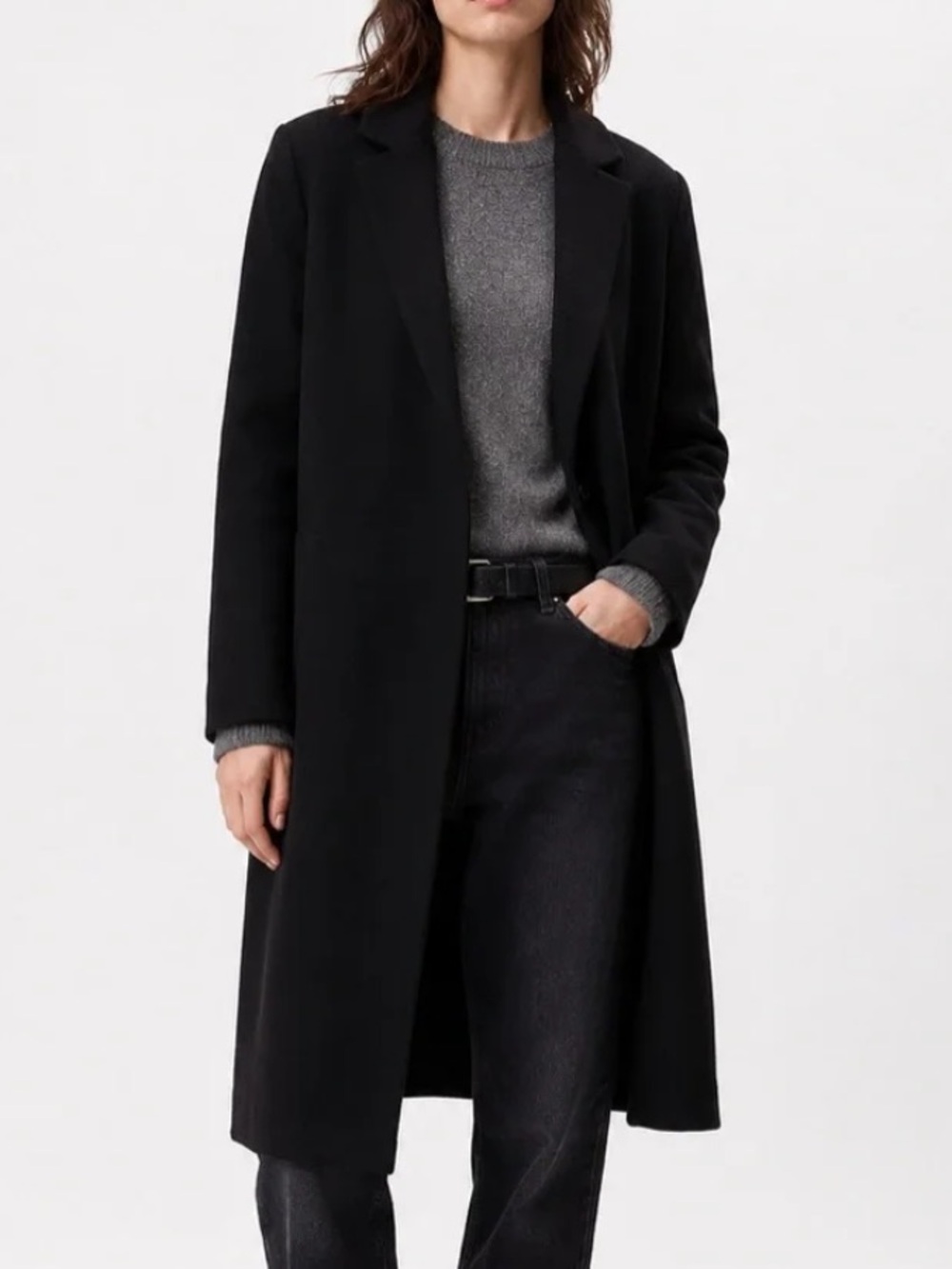 Zara Black Long Single-Breasted Coat